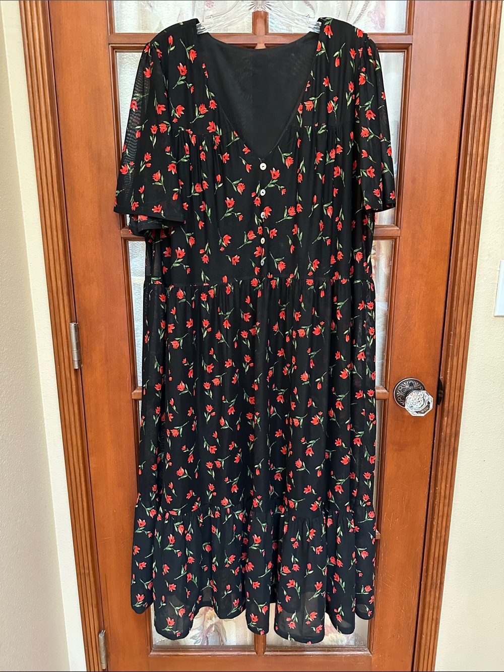 Black Floral Dress with Red Roses